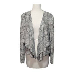 BLANKNYC Jacket Women's Small Beige Black Faux Suede Snake Print Draped Open Fro